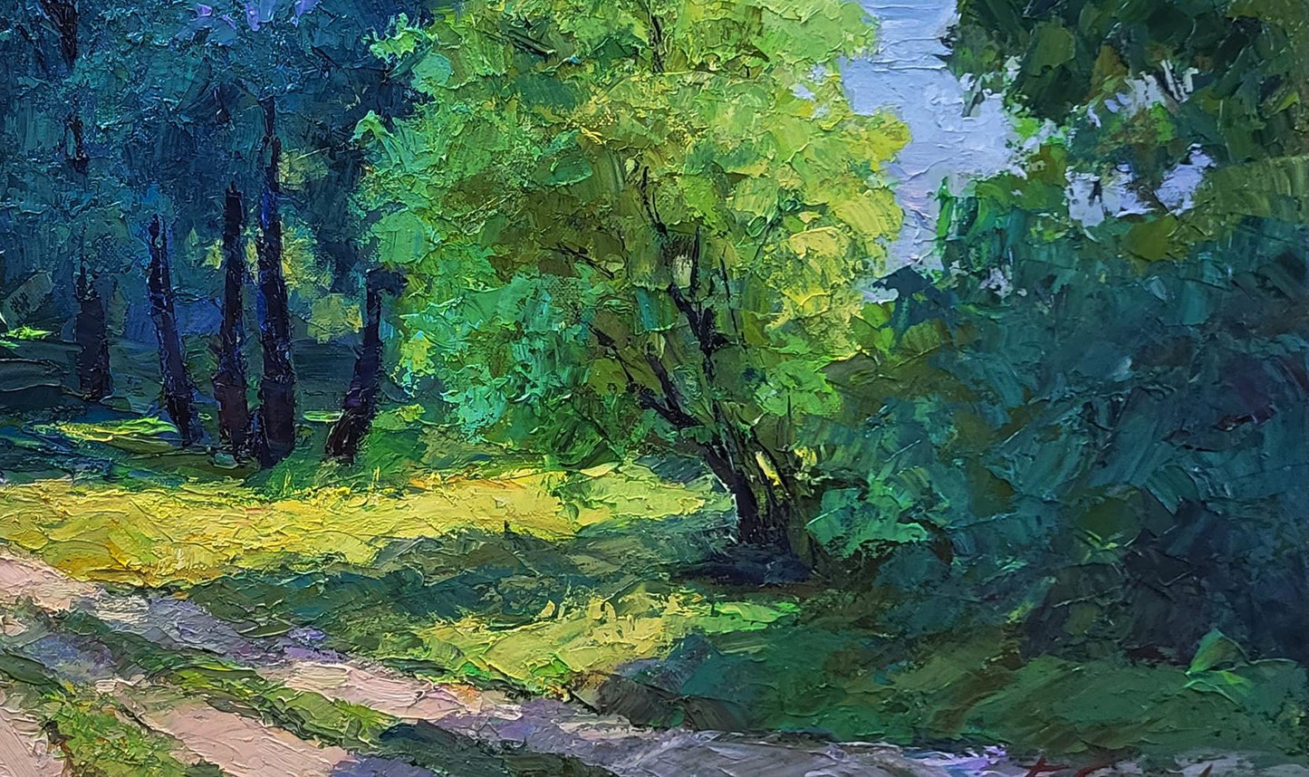 Vibrant impressionist oil painting Road to the River by Boris Serdyuk