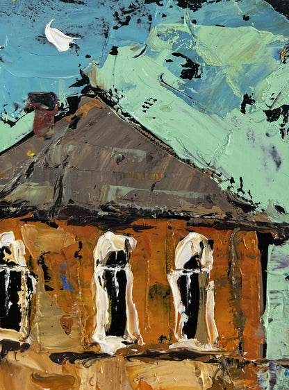 Oil painting Winds and sun of summer by Oksana Ivanyuk, orange-brown building