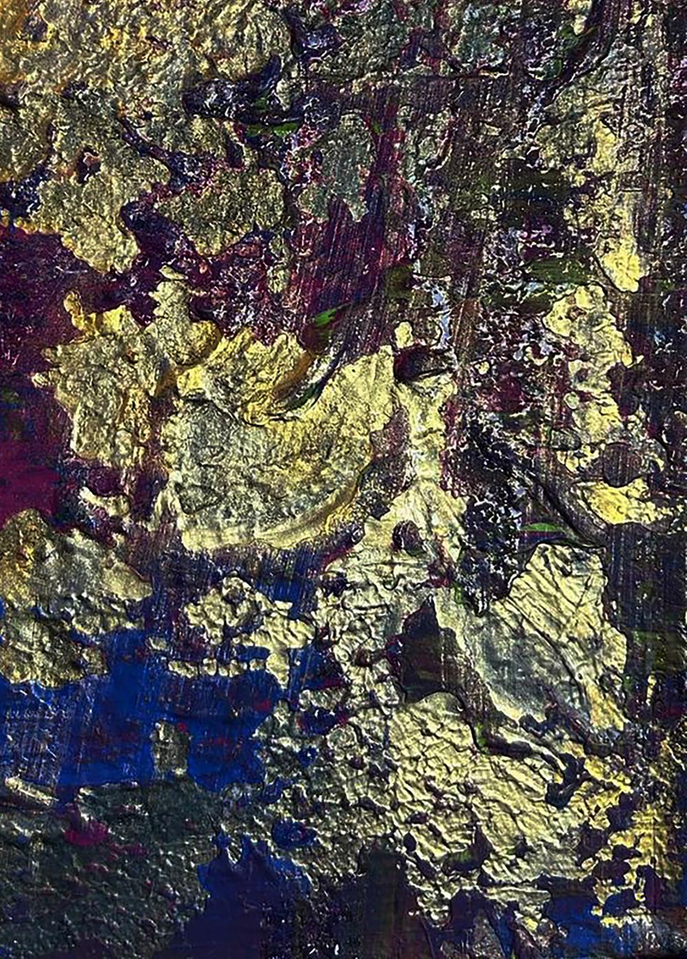 Abstract textured acrylic painting Golden lilac by Olga Melezhik