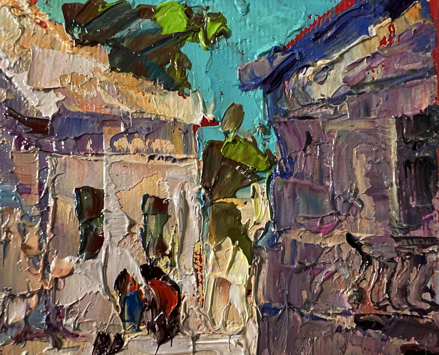 Vibrant impressionist oil painting of busy city street by Oleksiy Ivanyuk