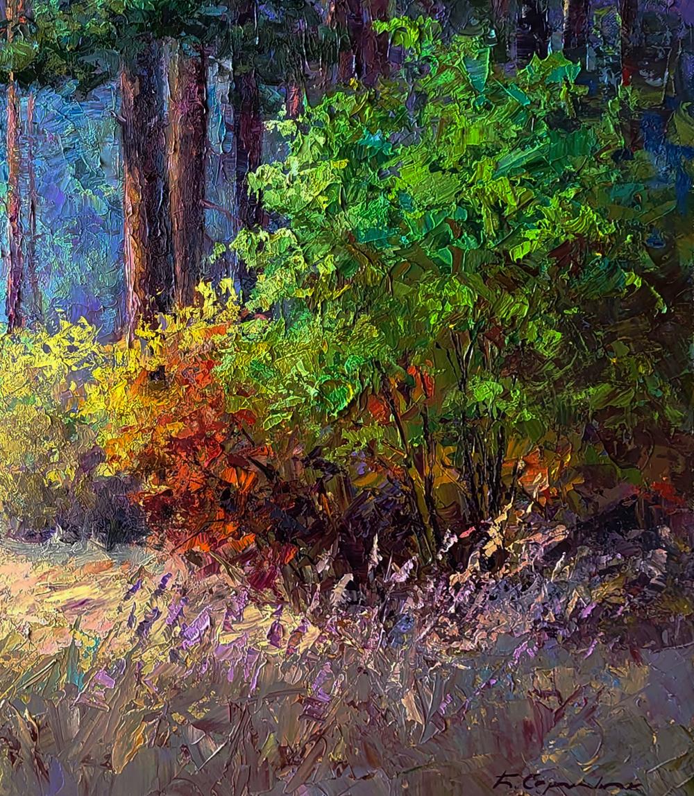 Oil painting The beginning of autumn in the forest by Boris Serdyuk
