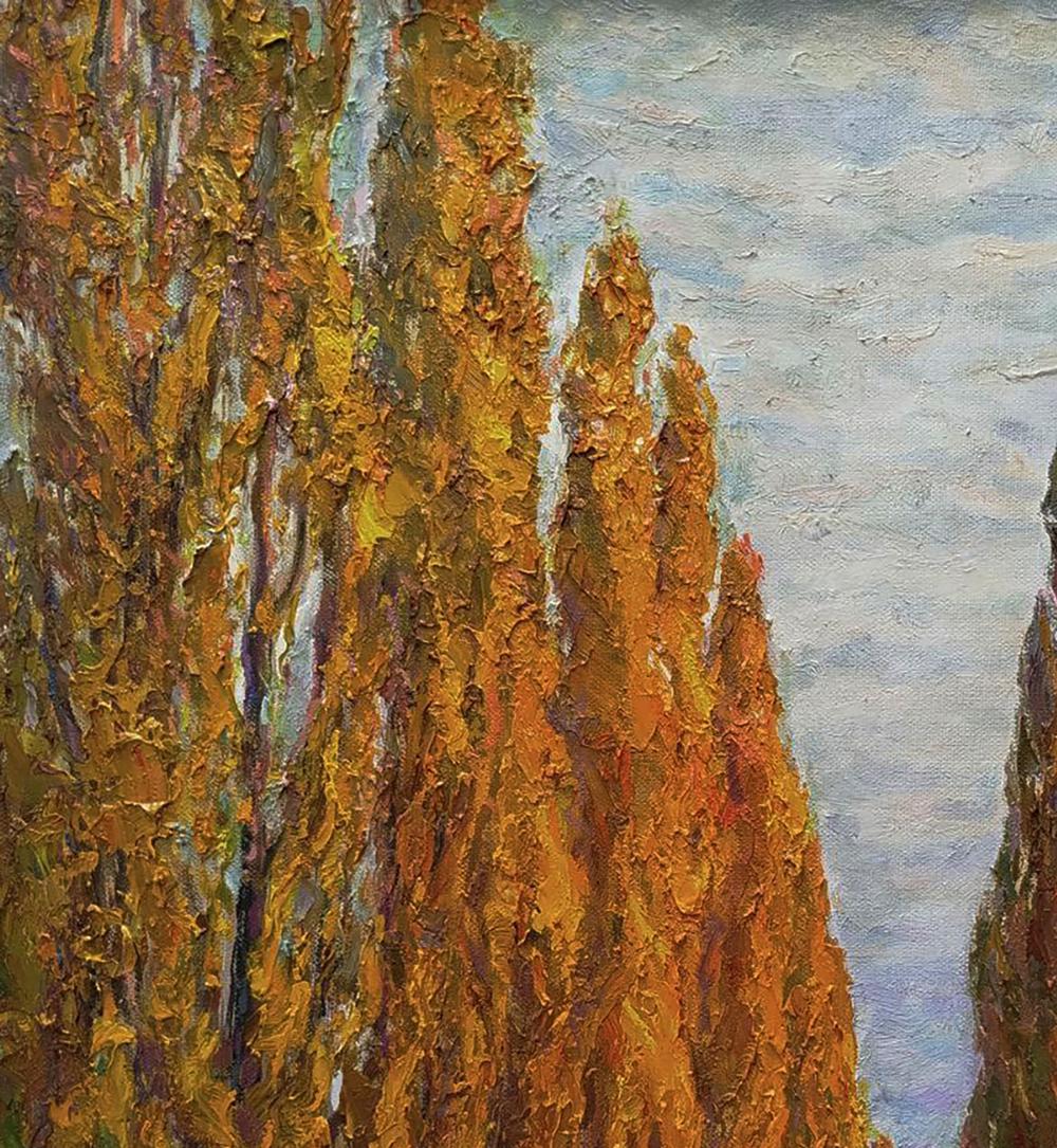 Oil painting Autumn alley of the park by Leonid Pavlenko textured trees foliage