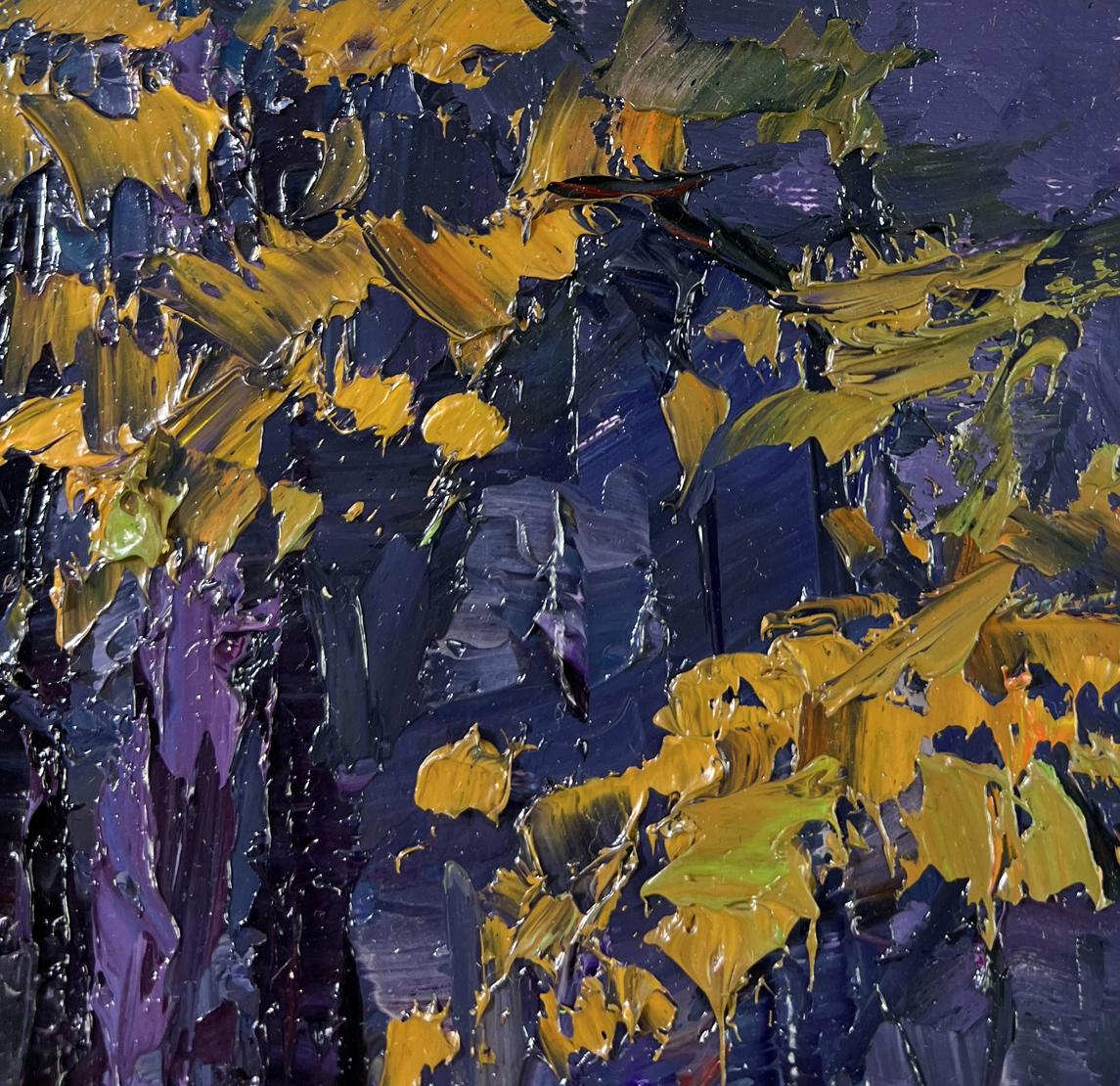 Oil painting Fog in the autumn forest by Boris Serdyuk, textured abstract