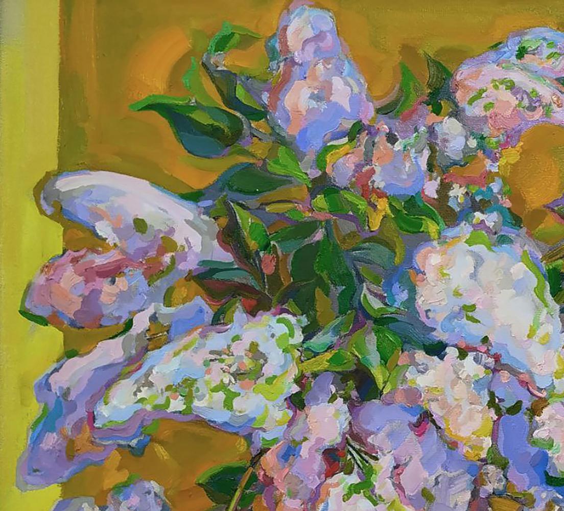 Vibrant impressionist oil painting of lilac bouquet by Leonid Pavlenko