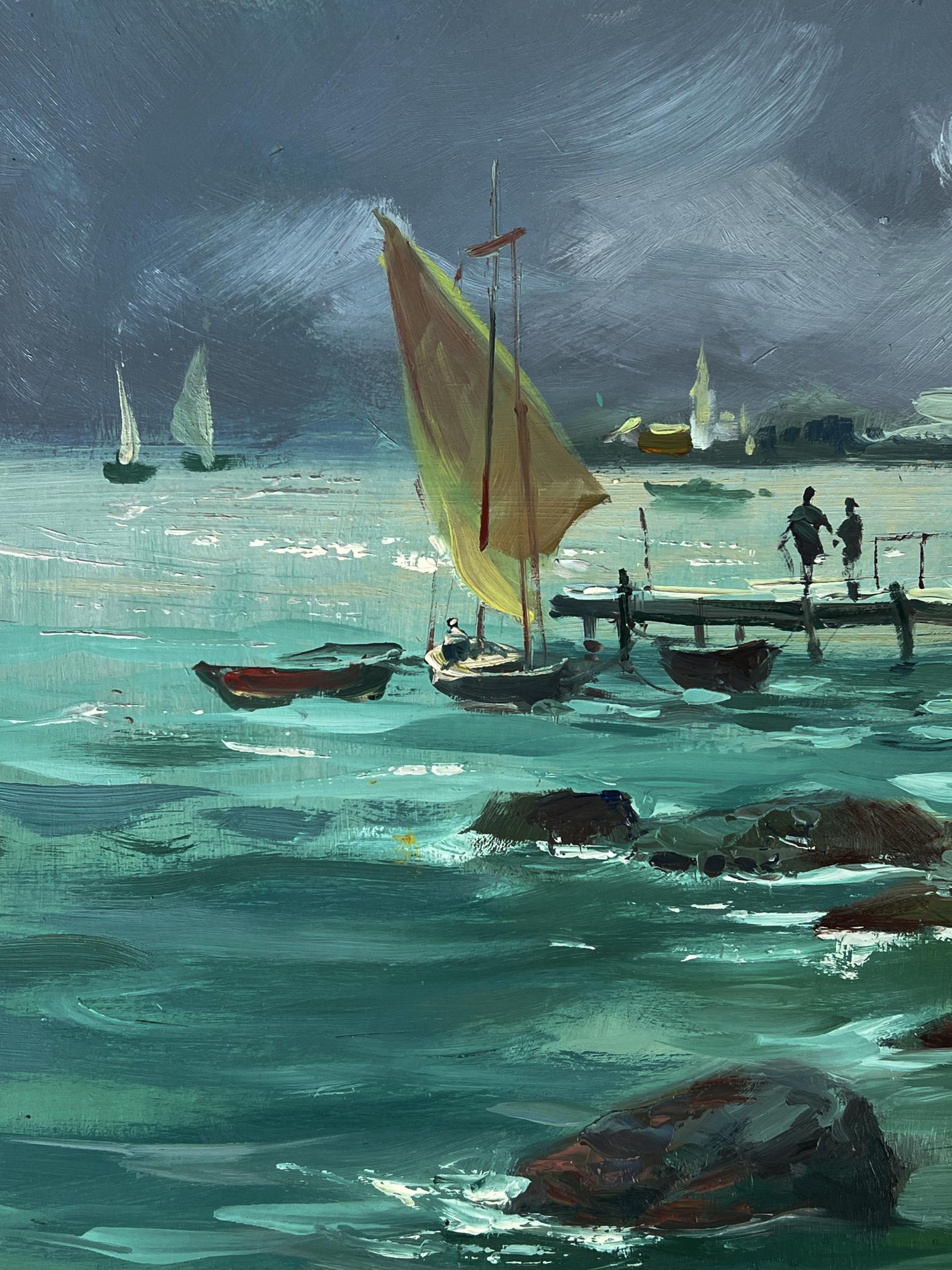 Oil painting of sailboat at pier by Yuriy Suprunchuk stormy seascape