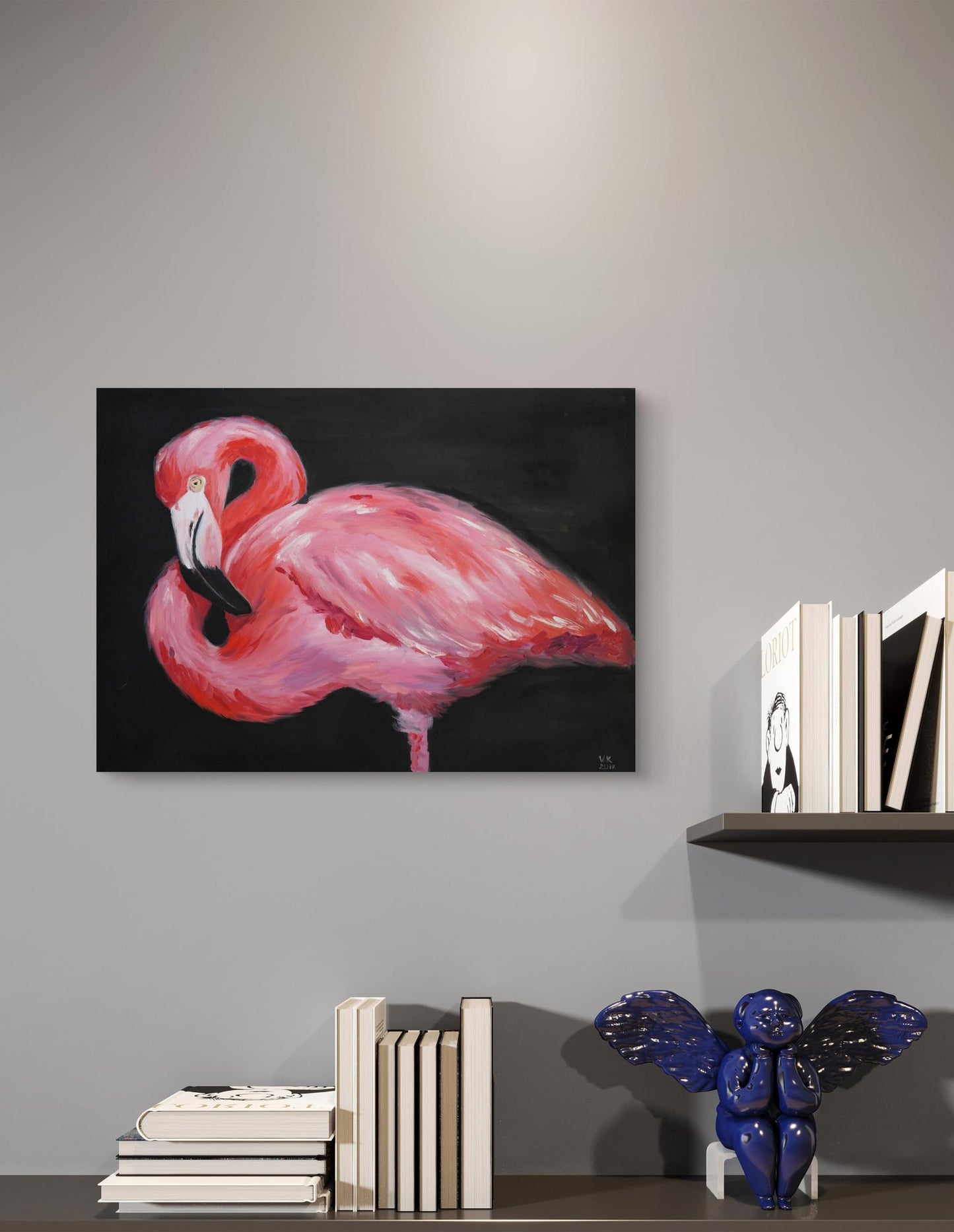 Vibrant pink flamingo oil painting by Victoria Kagalovska