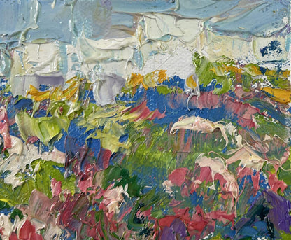 Oil painting Spring colors by Oleksiy Ivanyuk, vibrant abstract blues greens pinks yellows