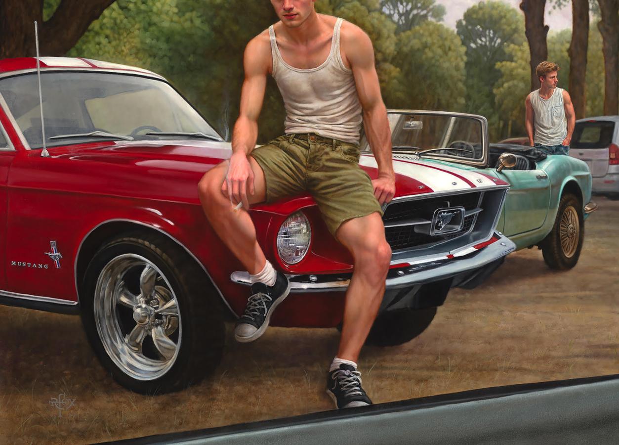 Oil painting American Boys On Cars Richard Fox