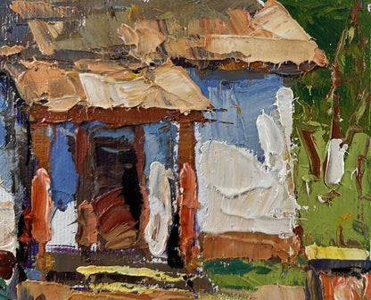 Oil painting Apiary in the Yard by Oksana Ivanyuk with impasto brushstrokes
