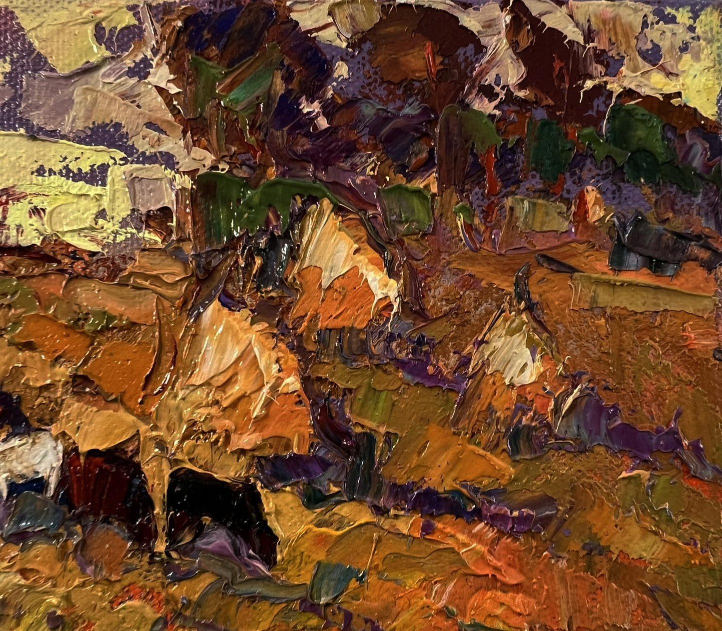 Oil painting Autumn evening Oksana Ivanyuk textured impasto landscape