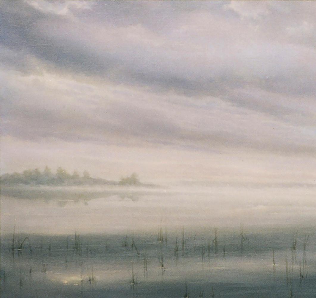 Oil painting Foggy morning by the river by Vasily Korkishko