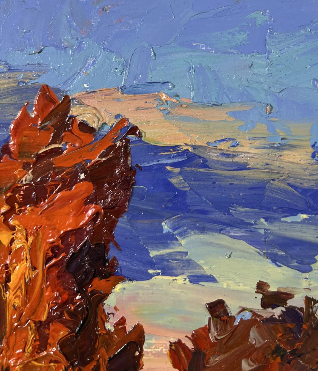 Oil painting Autumn poplars by Boris Serdyuk, impressionistic orange brown strokes