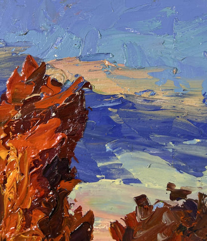Oil painting Autumn poplars by Boris Serdyuk, impressionistic orange brown strokes