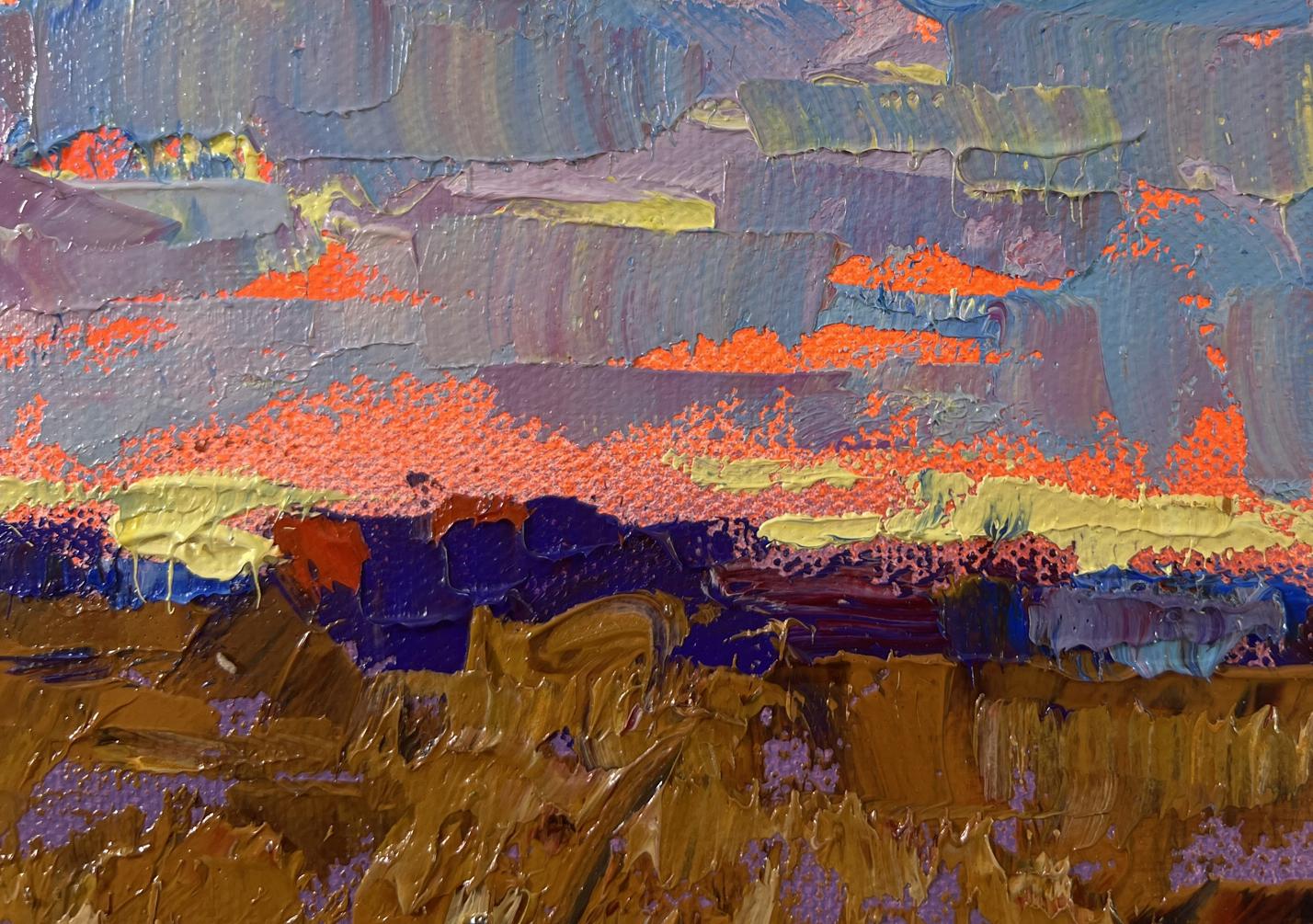 Oil painting Evening on the River by Oksana Ivanyuk vibrant abstract landscape