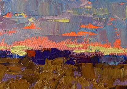 Oil painting Evening on the River by Oksana Ivanyuk vibrant abstract landscape