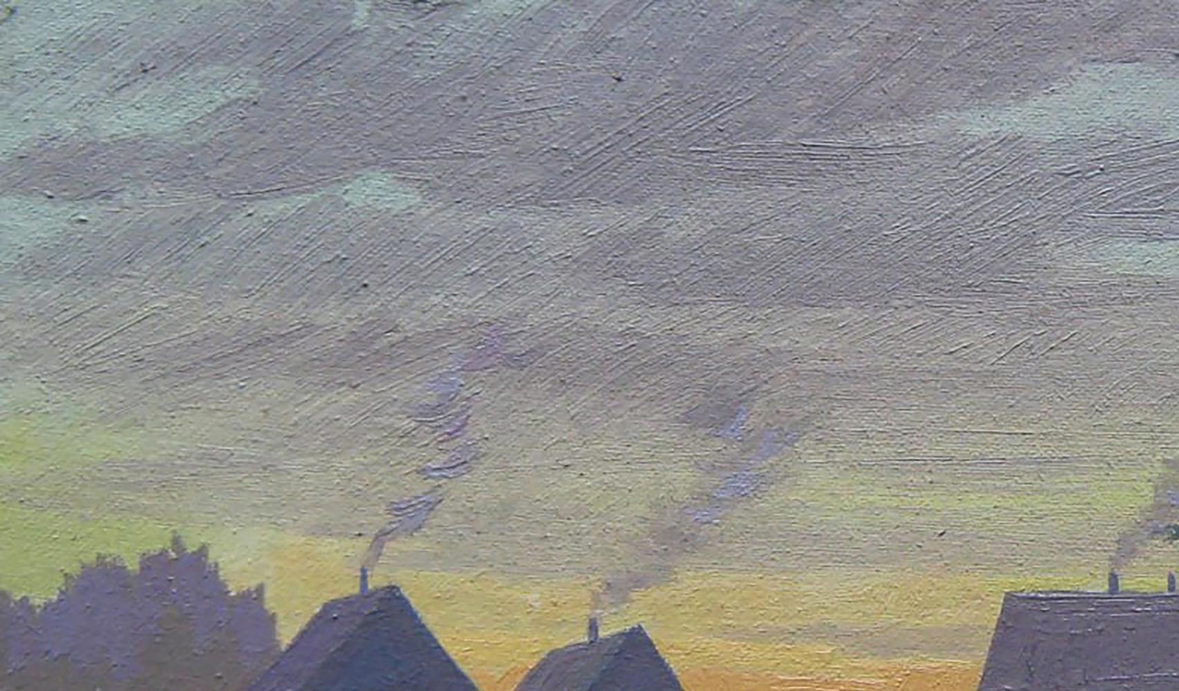 Oil painting Spring evening in the village by Valery Savenets twilight sky