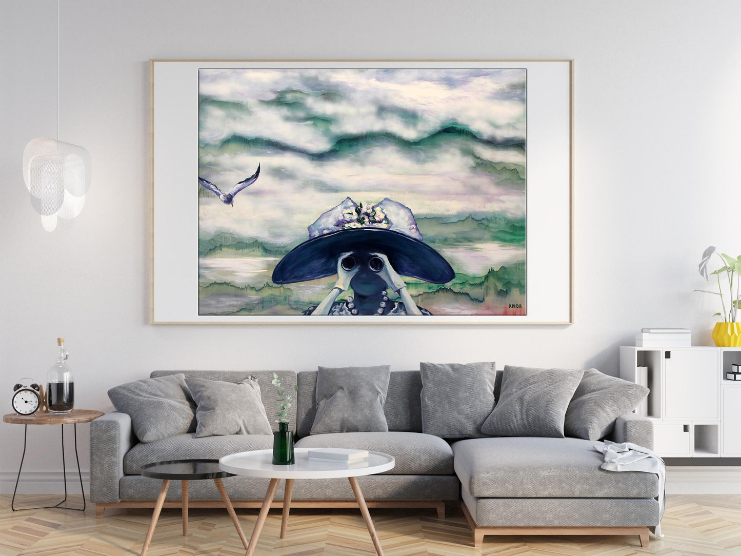 Framed watercolor of figure with hat and binoculars by Igor Konovalov