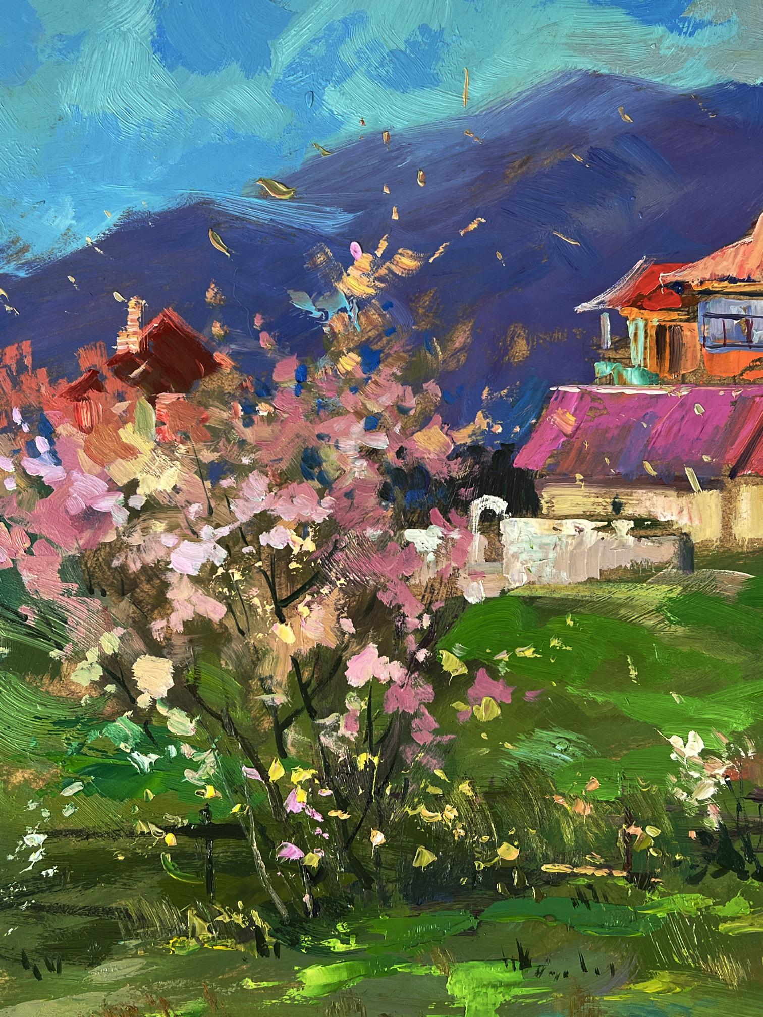 Vibrant impressionistic oil painting of blossoming tree by Yuriy Suprunchuk