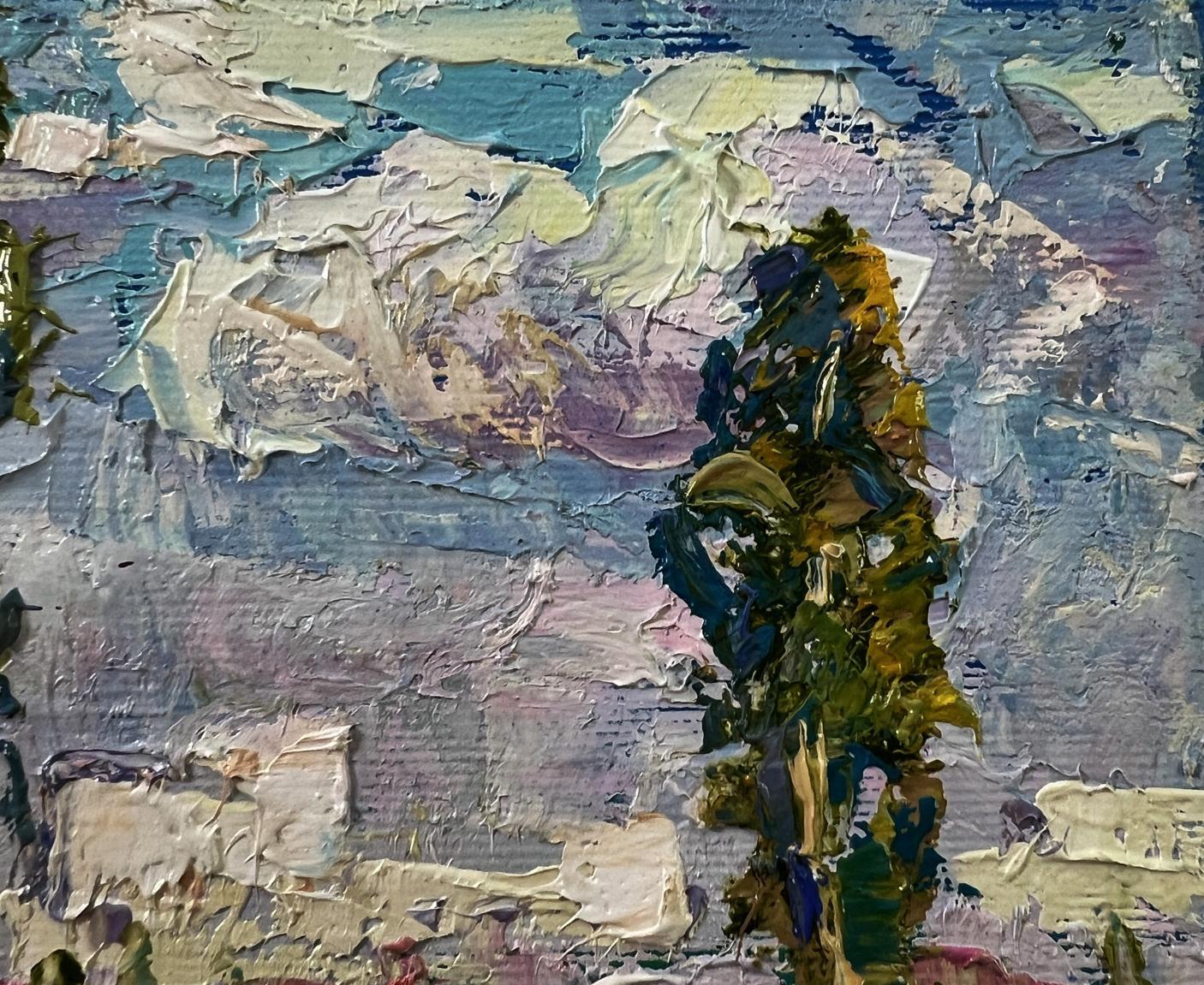 Oil painting Heat outside the city by Oleksiy Ivanyuk textured tree