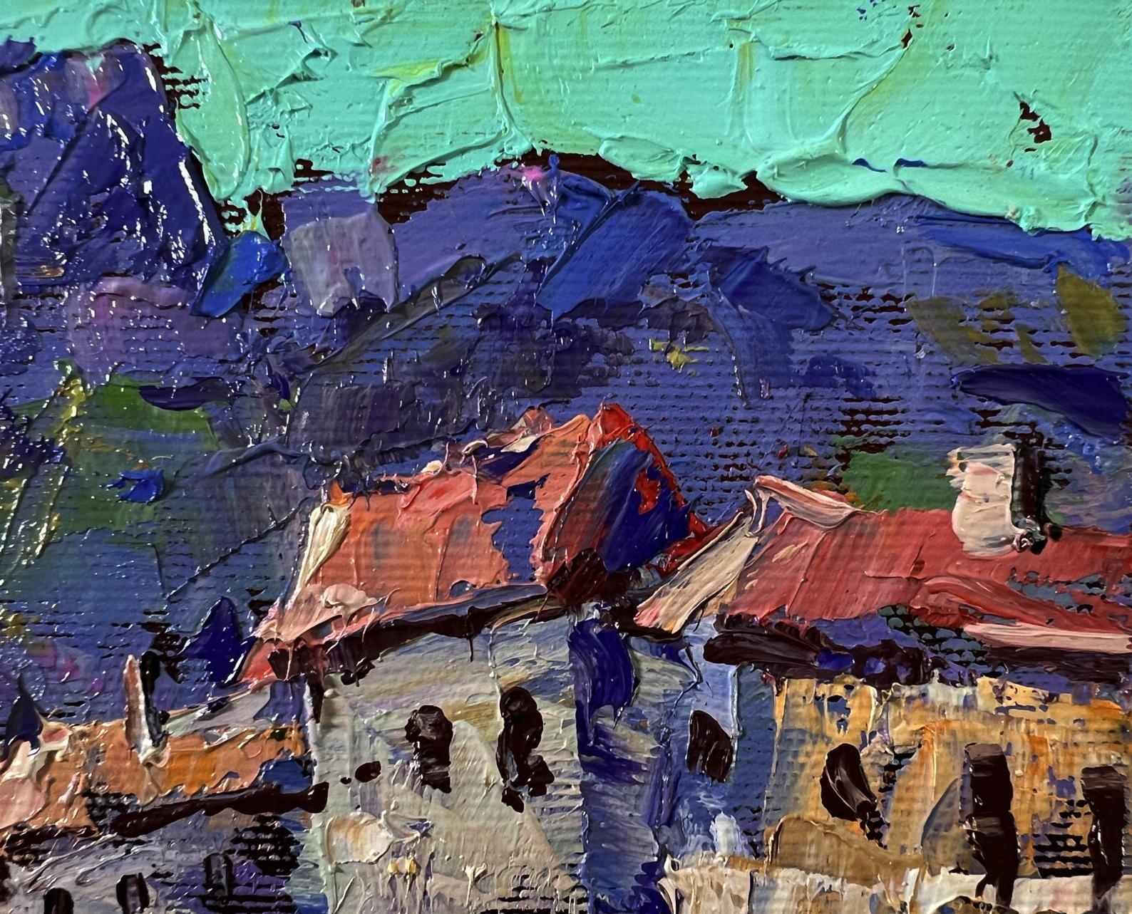 Vibrant impressionist oil painting Blue mountains by Oleksiy Ivanyuk