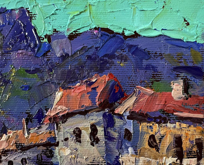 Vibrant impressionist oil painting Blue mountains by Oleksiy Ivanyuk
