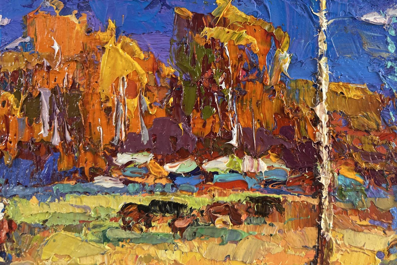 Vibrant impressionist oil painting Golden breath of autumn by Oksana Ivanyuk