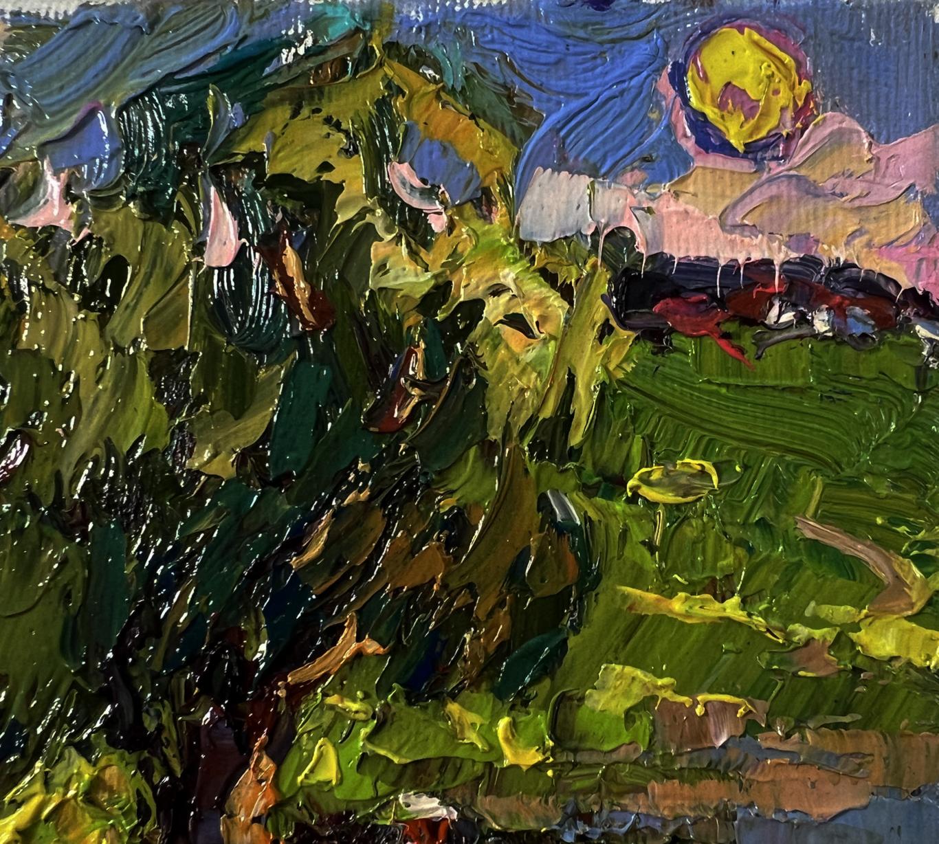Vibrant impressionist oil painting The coast at sunset by Oksana Ivanyuk