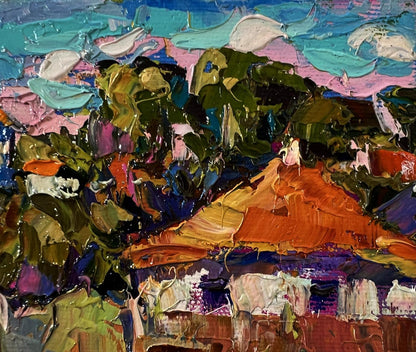 Vibrant impressionist oil painting Village Festive Day by Oksana Ivanyuk