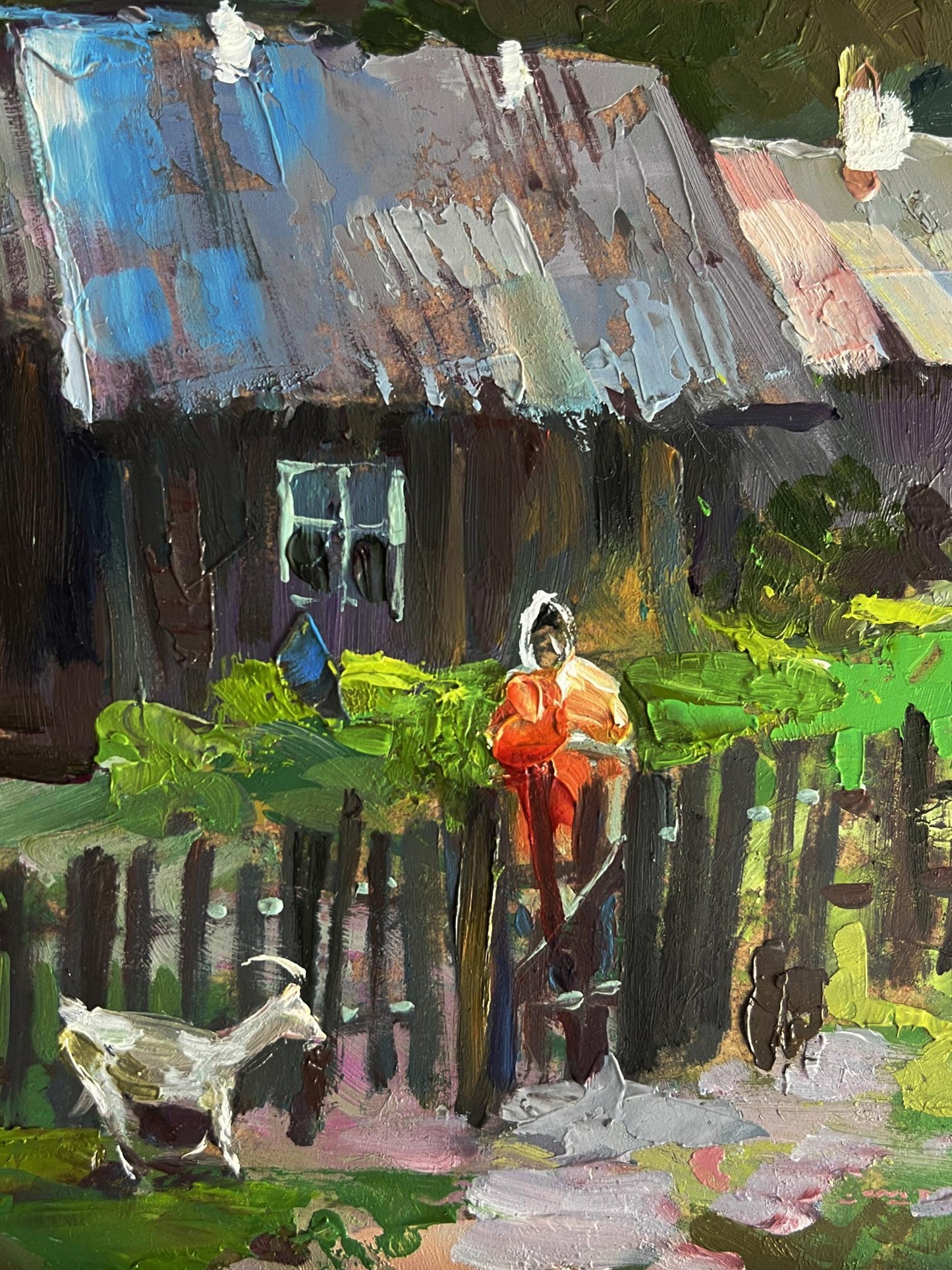 Oil painting of rustic wooden country courtyard house by Yuriy Suprunchuk