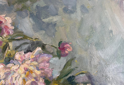 Impressionistic pink lavender peony oil painting Silent fragrance by Ivan Kovalenko
