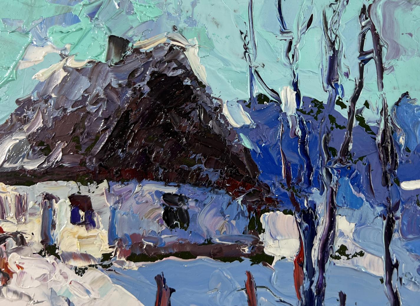 Oil painting The house sleeps in the snow by Oksana Ivanyuk