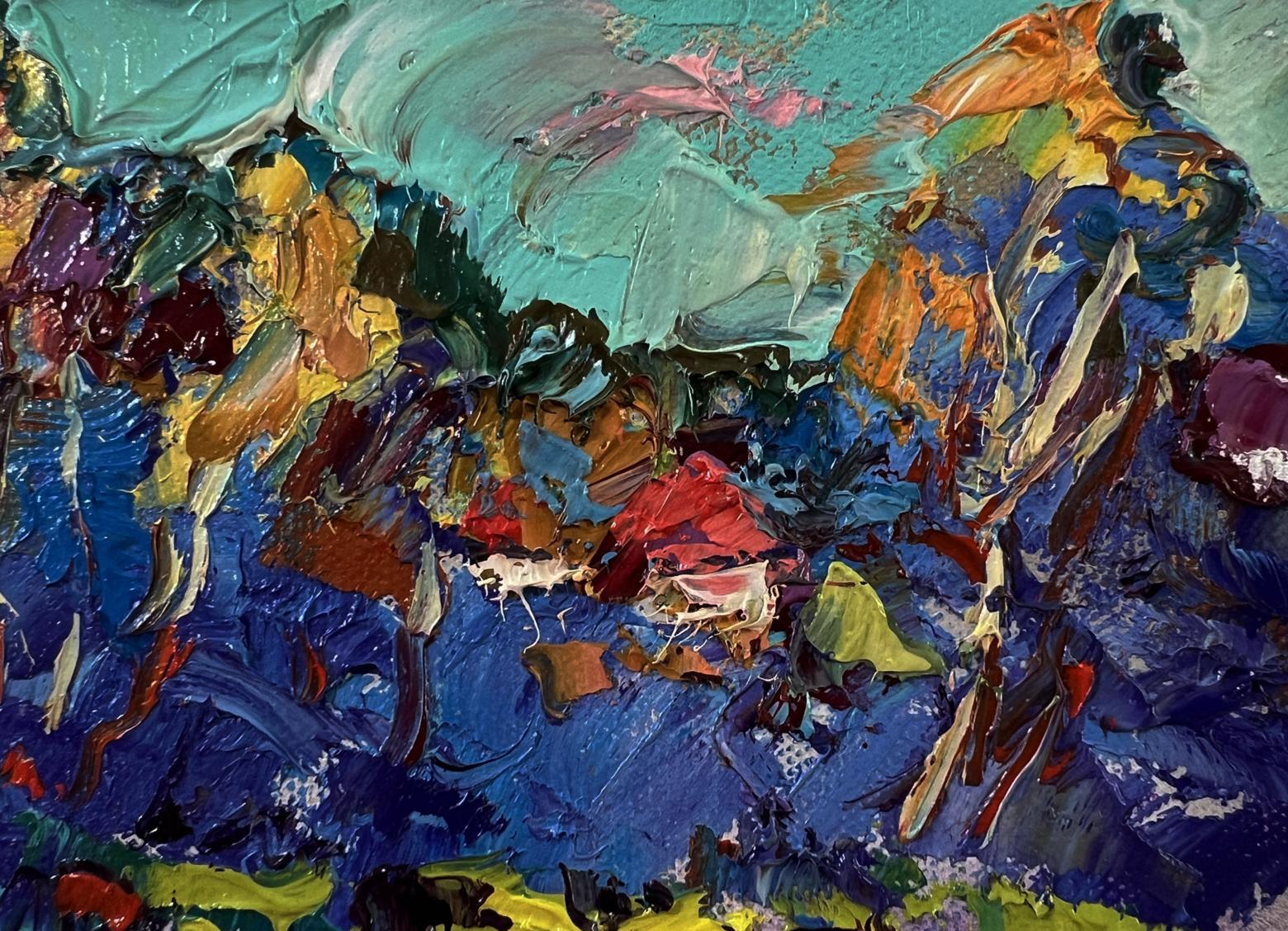 Oil painting Autumn blue forest by Oksana Ivanyuk with vibrant textured brushstrokes