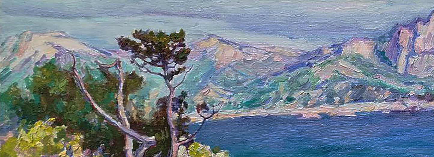 Oil painting of South Coast sea by Leonid Pavlenko with solitary tree