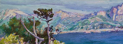 Oil painting of South Coast sea by Leonid Pavlenko with solitary tree