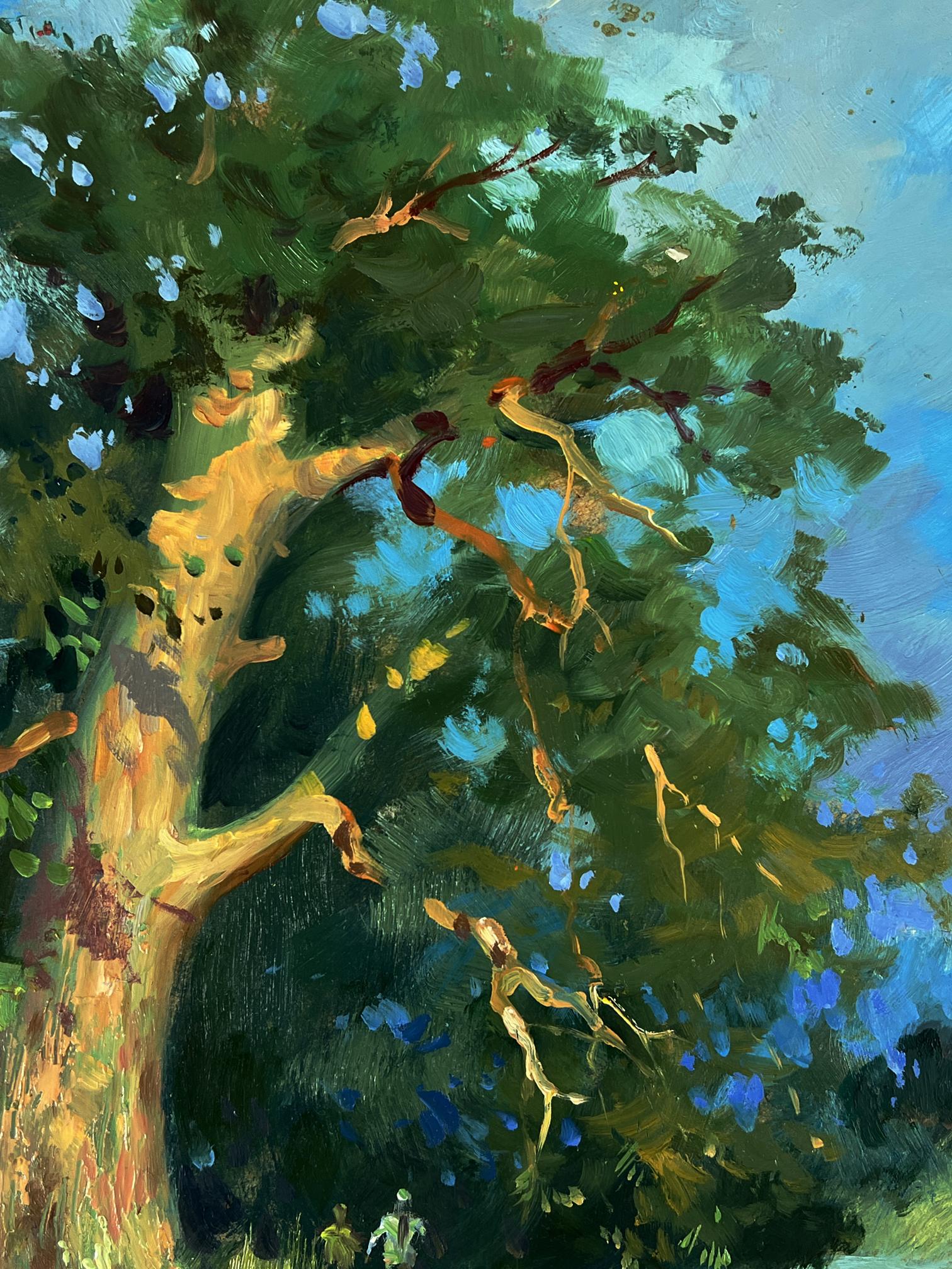 Lush impressionistic oil painting of daytime forest road by Yuriy Suprunchuk