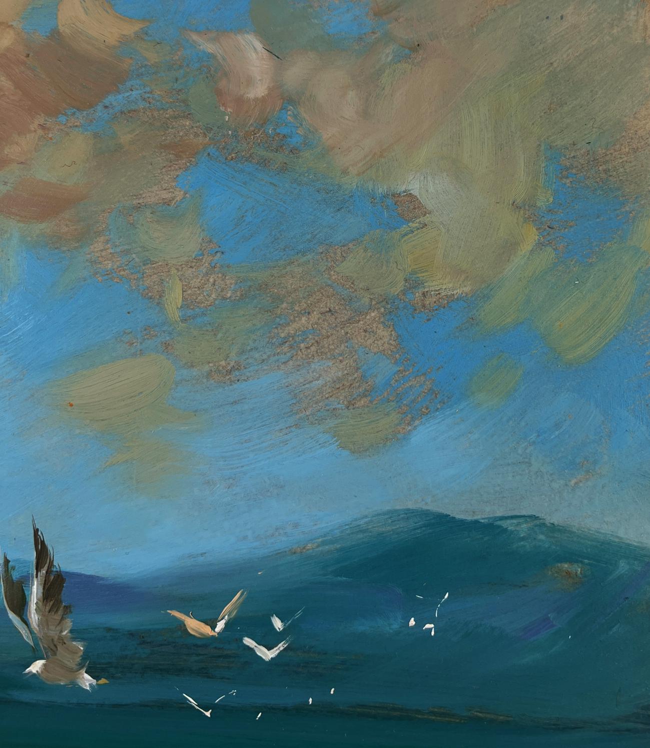 Oil painting of seagulls over turbulent waves by Yuriy Suprunchuk