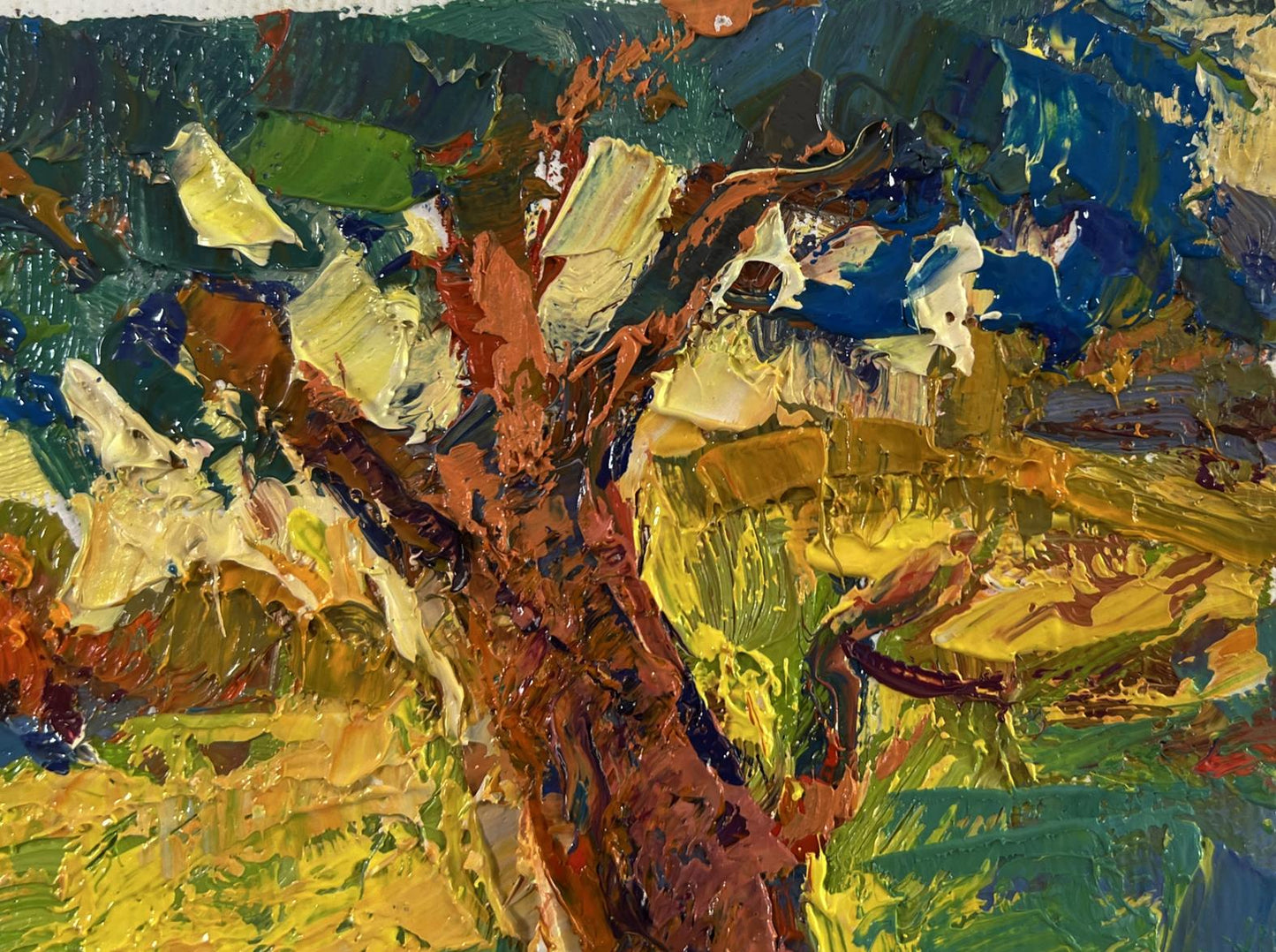 Textured impasto oil painting In the Shade of the Trees by Oksana Ivanyuk