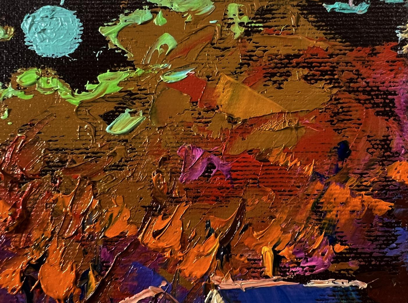 Oil painting Moonlight over the village by Oleksiy Ivanyuk, vibrant abstract art