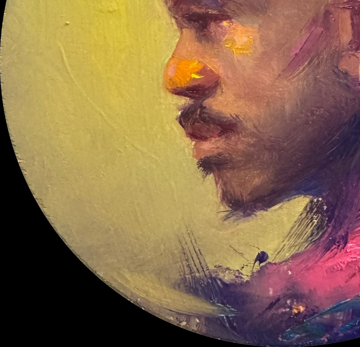 Textured impressionistic profile portrait by Annam Butt, Life of the Party oil painting