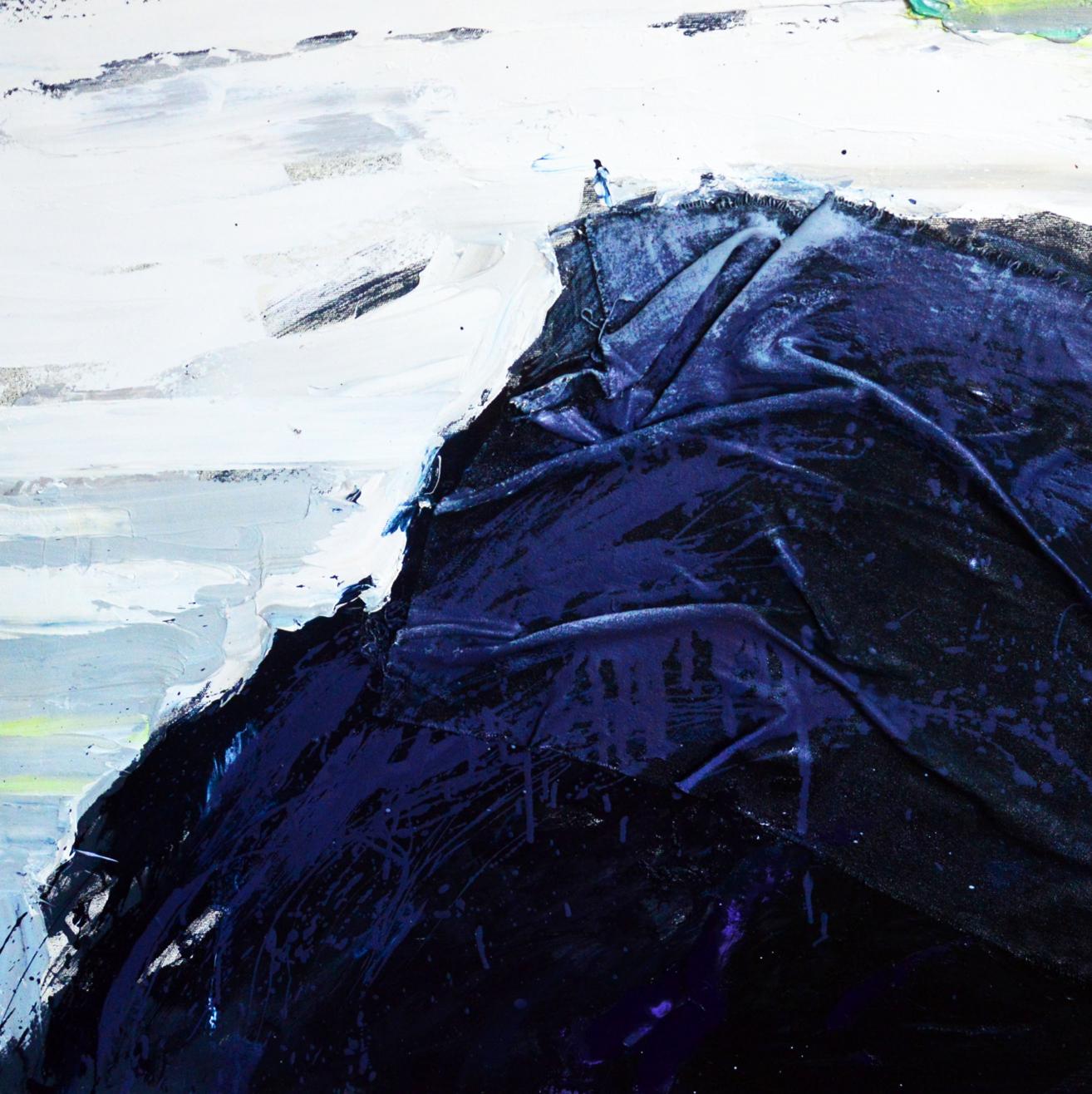 Oil painting Black Mountain by Natalia Korf-Ivaniuk, deep blue black abstract impasto