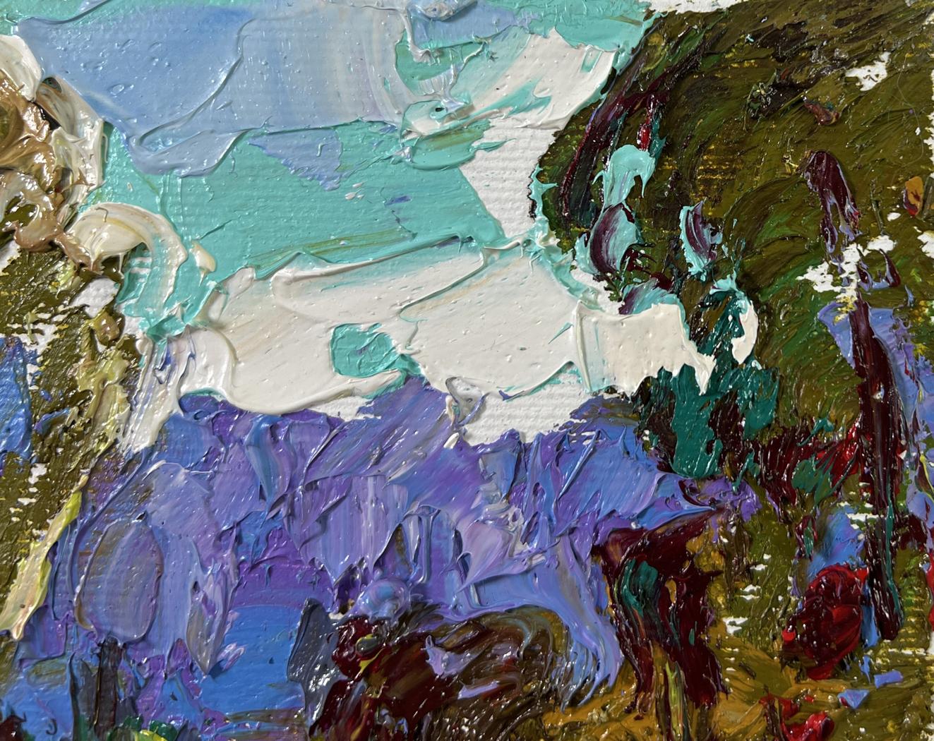 Oil painting At the Source by Oleksiy Ivanyuk with teal impasto brushstrokes