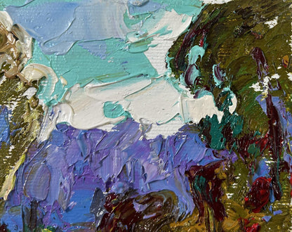 Oil painting At the Source by Oleksiy Ivanyuk with teal impasto brushstrokes
