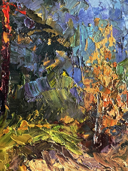 Oil painting Road to the autumn forest by Boris Serdyuk in vibrant blues