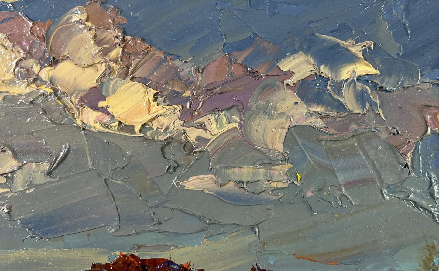 Oil painting Where there is bread there is a home by Boris Serdyuk, textured impasto blues