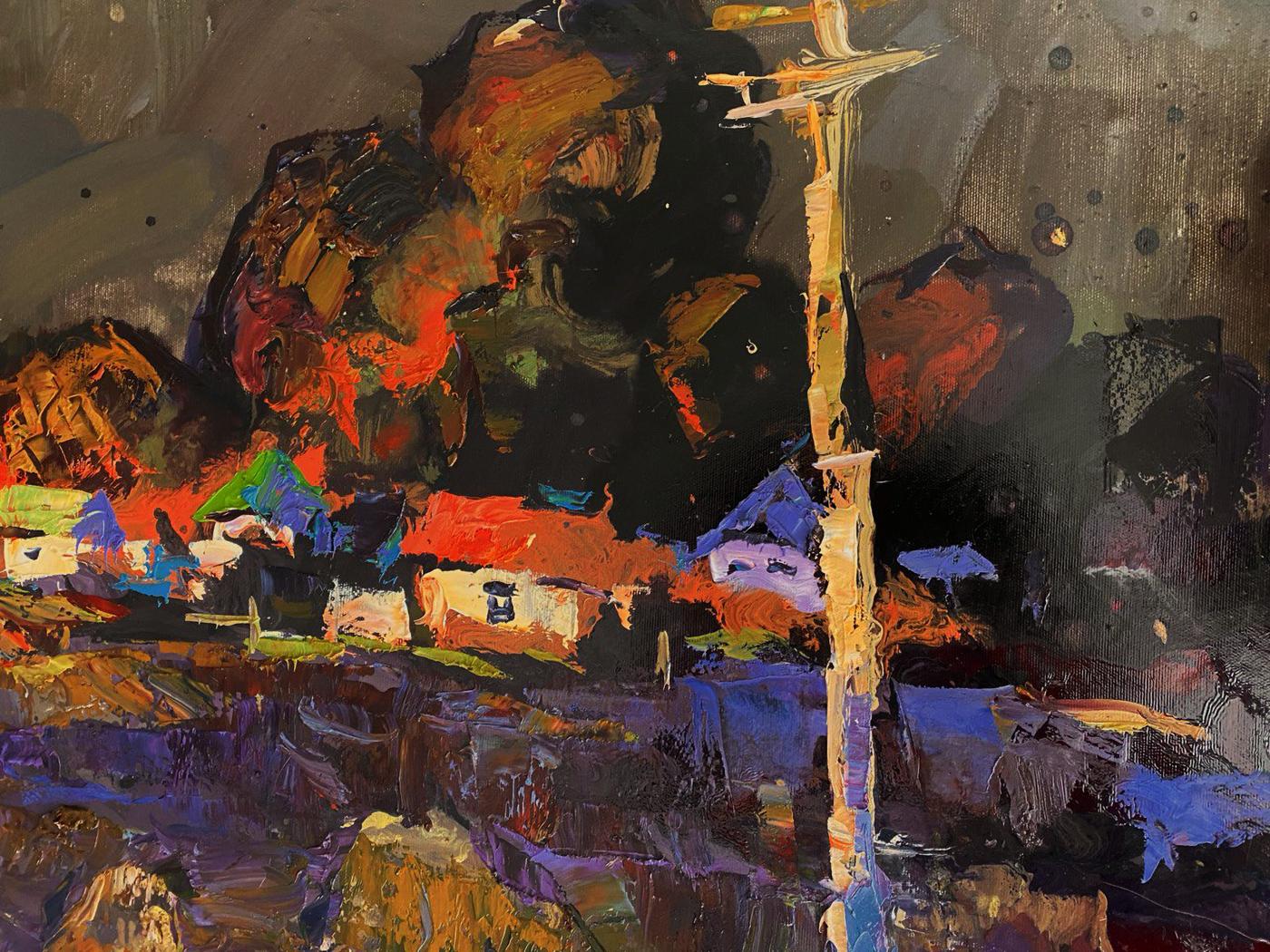 Oil painting Moonlit night by Oleksiy Ivanyuk with bold textured strokes