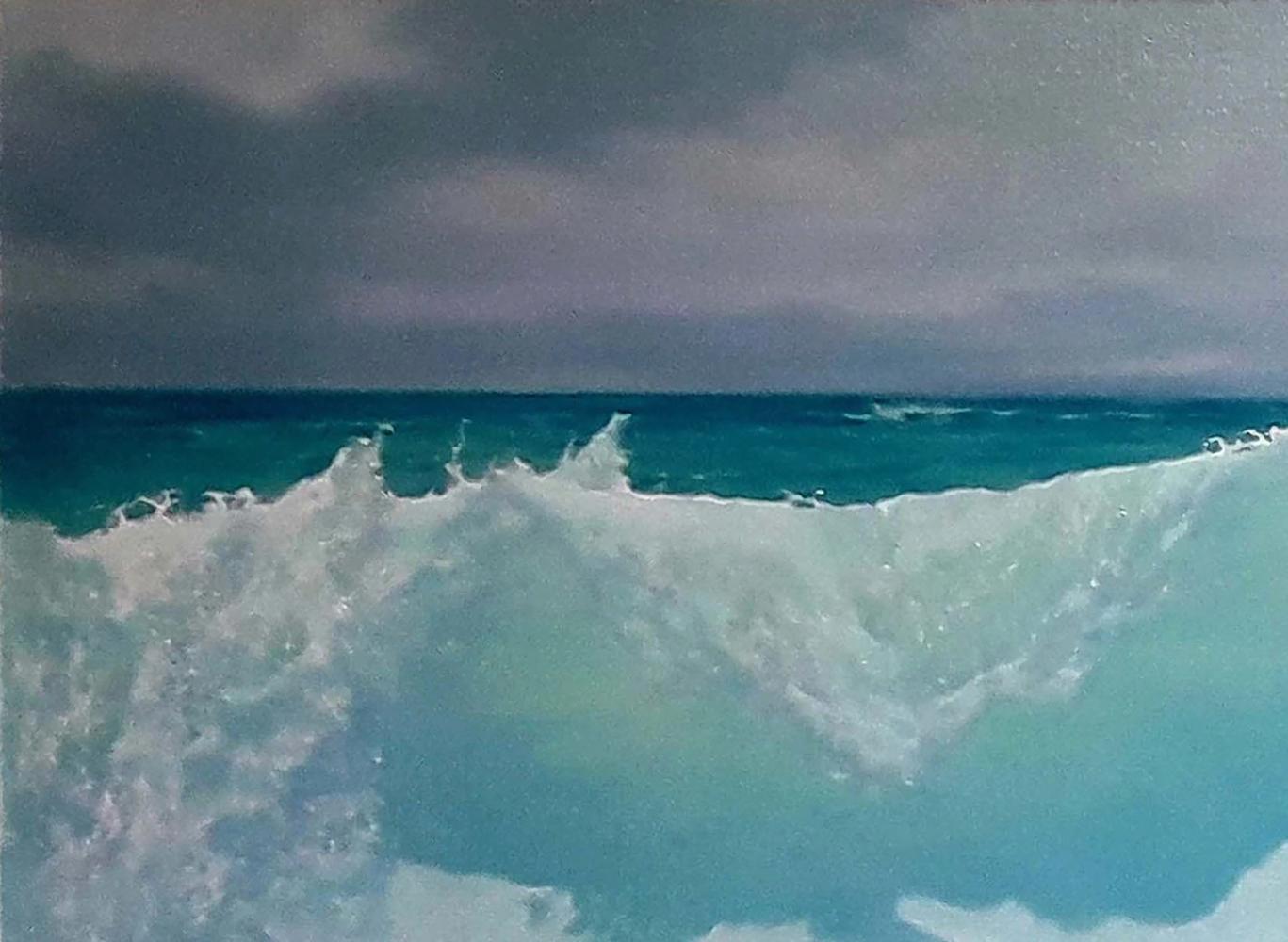 Oil painting of dynamic turquoise sea waves by Vasily Korkishko