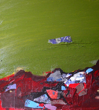 Oil painting Red Evening Mountains by Natalia Korf-Ivaniuk, bold green red brushstrokes
