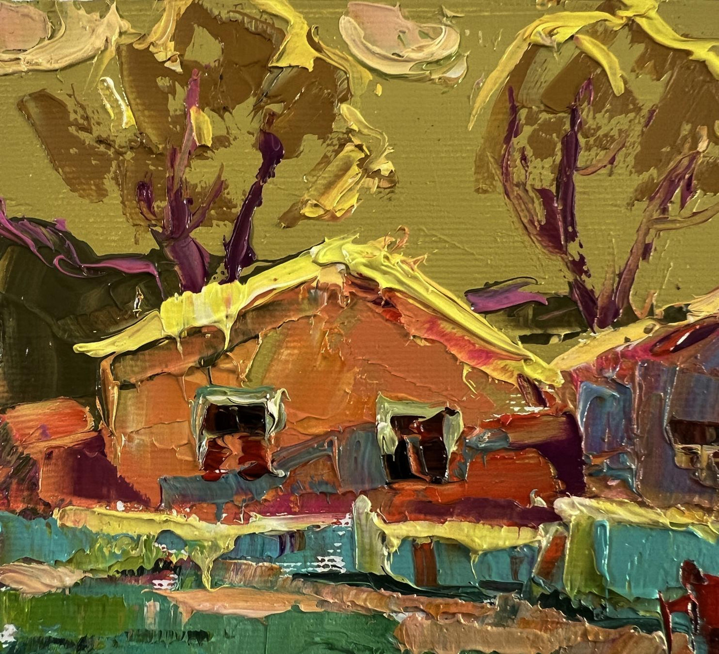 Oil painting of warm village evening by Oleksiy Ivanyuk