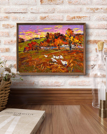 Oil painting Autumn evening by Oksana Ivanyuk vibrant impasto landscape