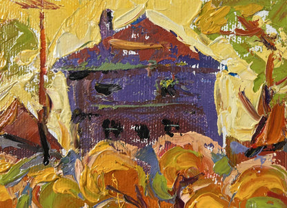 Oil painting Autumn yellow sunset by Oleksiy Ivanyuk purple house foliage